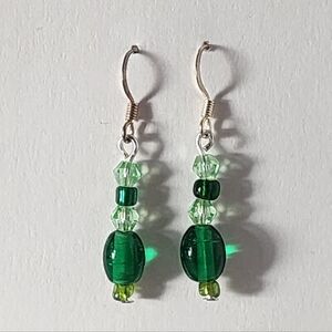 Handmade Green Glsss Beaded Earrings